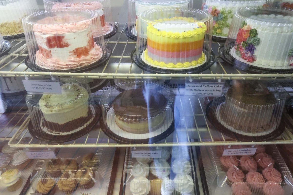 Beautiful cake display at the front of McFarlans.